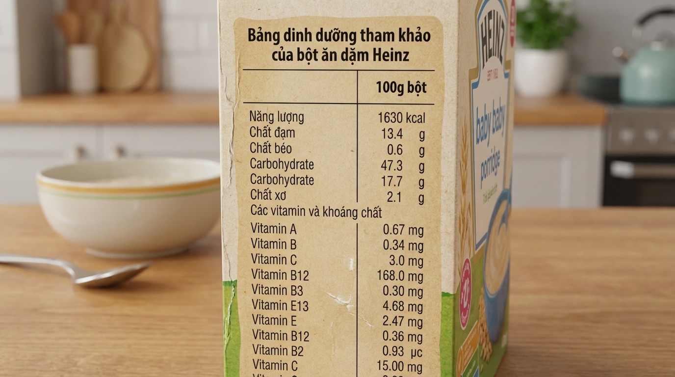 Bảng dinh dưỡng tham khảo của bột ăn dặm Heinz tính trên 100g bột