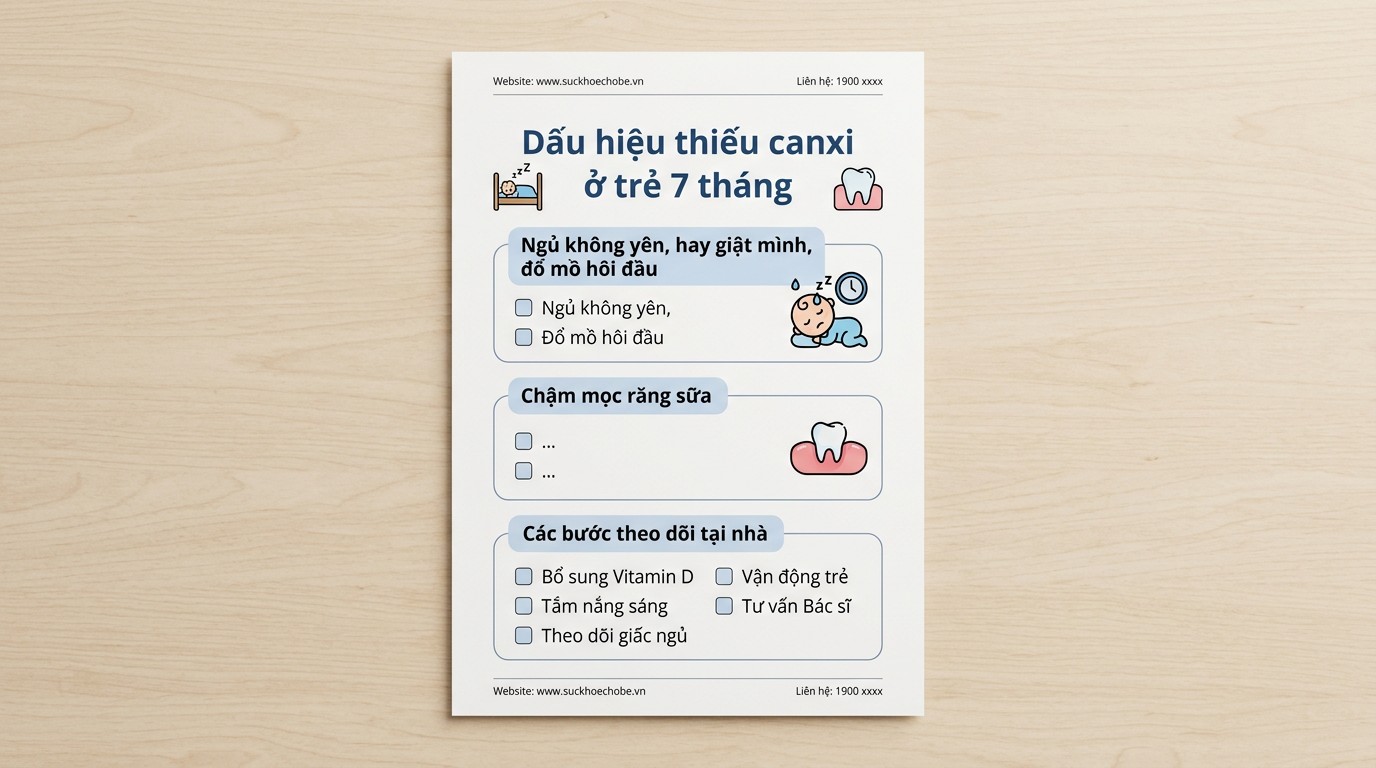 Bảng kiểm dấu hiệu gợi ý thiếu canxi và các bước theo dõi tại nhà cho bé 7 tháng
