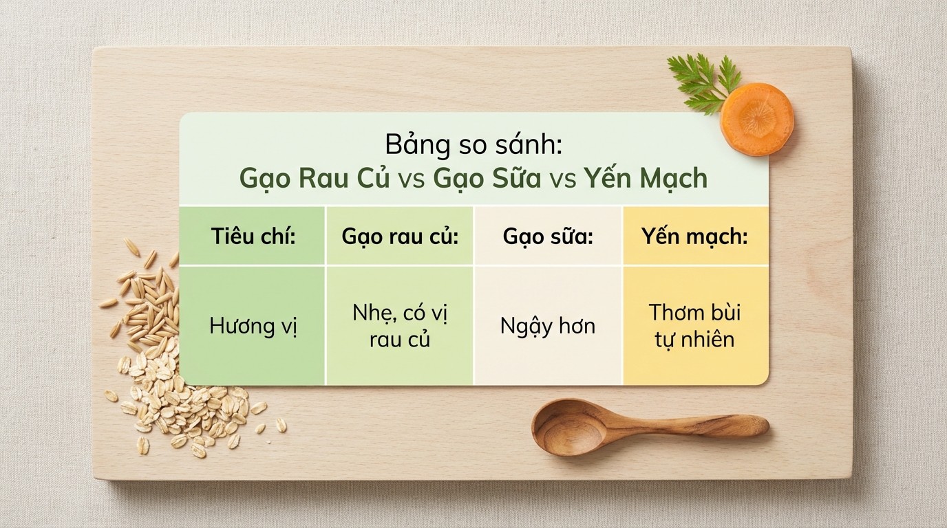 Bảng so sánh bột Heinz gạo rau củ với gạo sữa và yến mạch cho bé 6 tháng