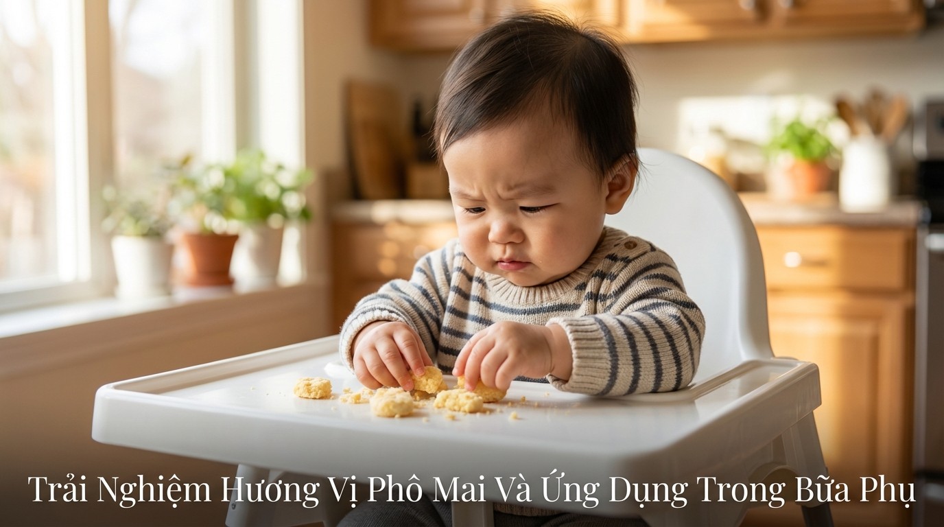 Bé 9 tháng thực hành bốc bánh quy ăn dặm theo hướng ăn dặm tự chỉ huy