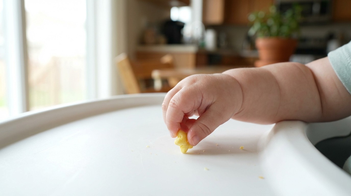 Bé tập bốc nhón bánh hình ngôi sao để rèn kỹ năng vận động tinh