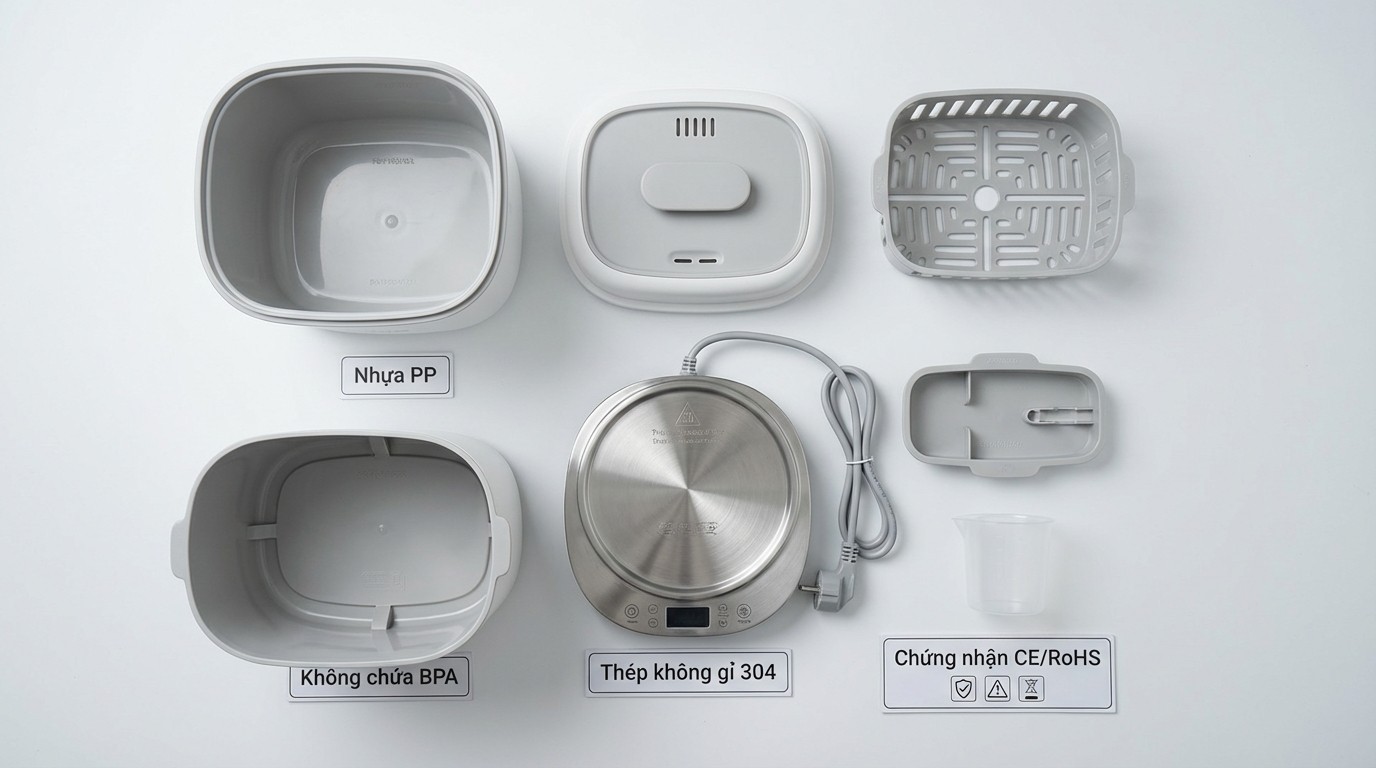 các bộ phận và vật liệu như nhựa PP, đế đun thép không gỉ 304 của Fatz Captain 2 FB4315SL