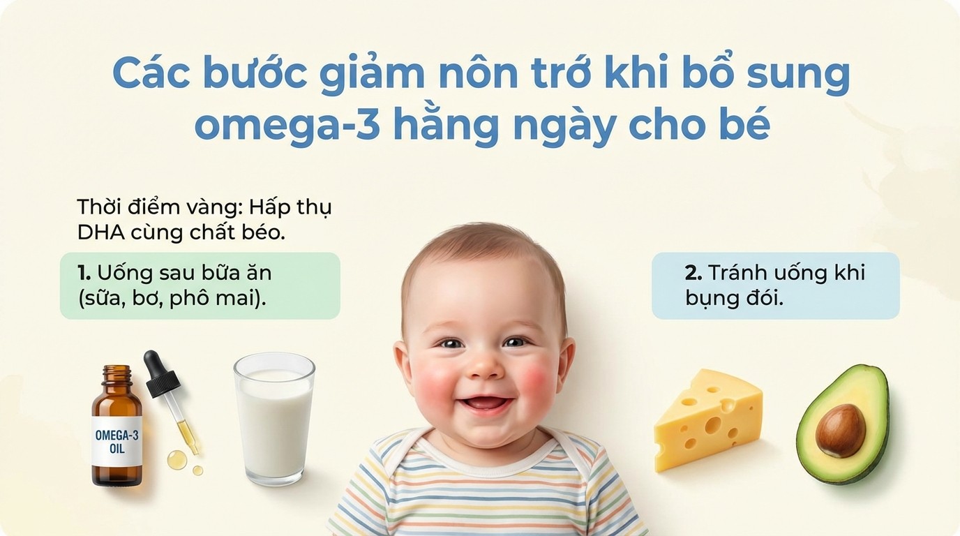 Các bước giảm nôn trớ khi bổ sung omega 3 hằng ngày cho bé