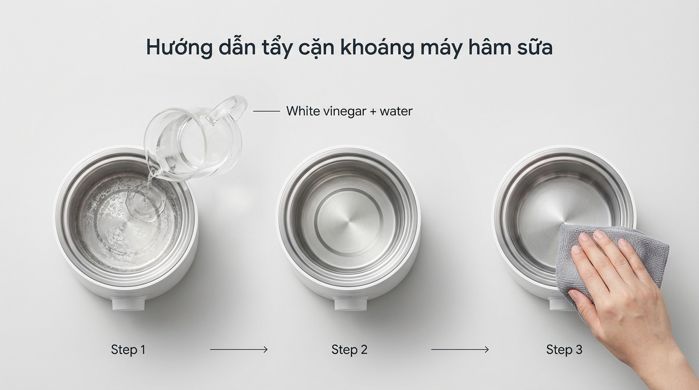 Các bước tẩy cặn khoáng trong khoang máy hâm sữa để duy trì truyền nhiệt