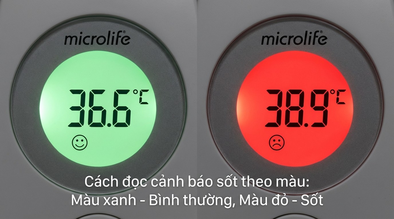 cách diễn giải cảnh báo sốt theo màu trên màn hình LCD của Microlife NC200