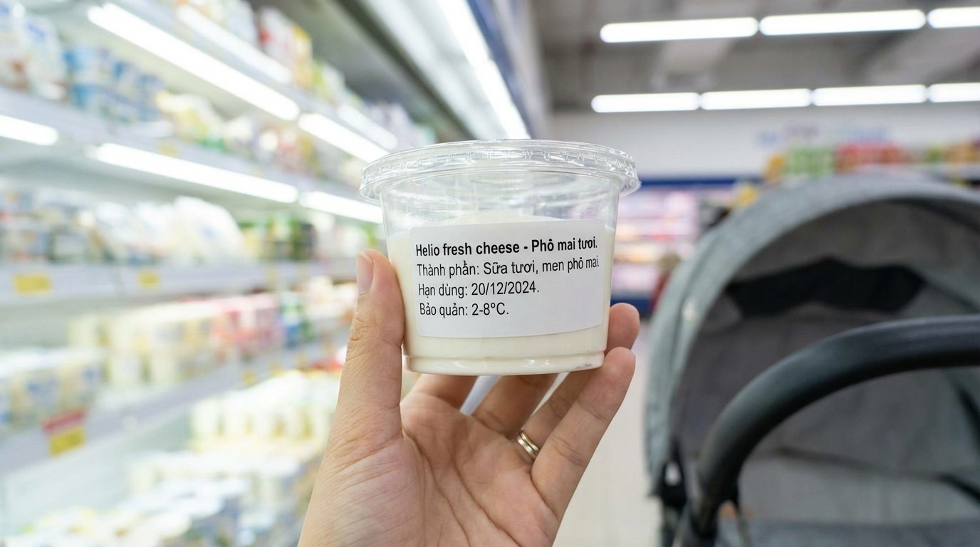 Cách đọc nhãn phô mai tươi Helio thành phần, hạn dùng, bảo quản, thông tin nhà sản xuất