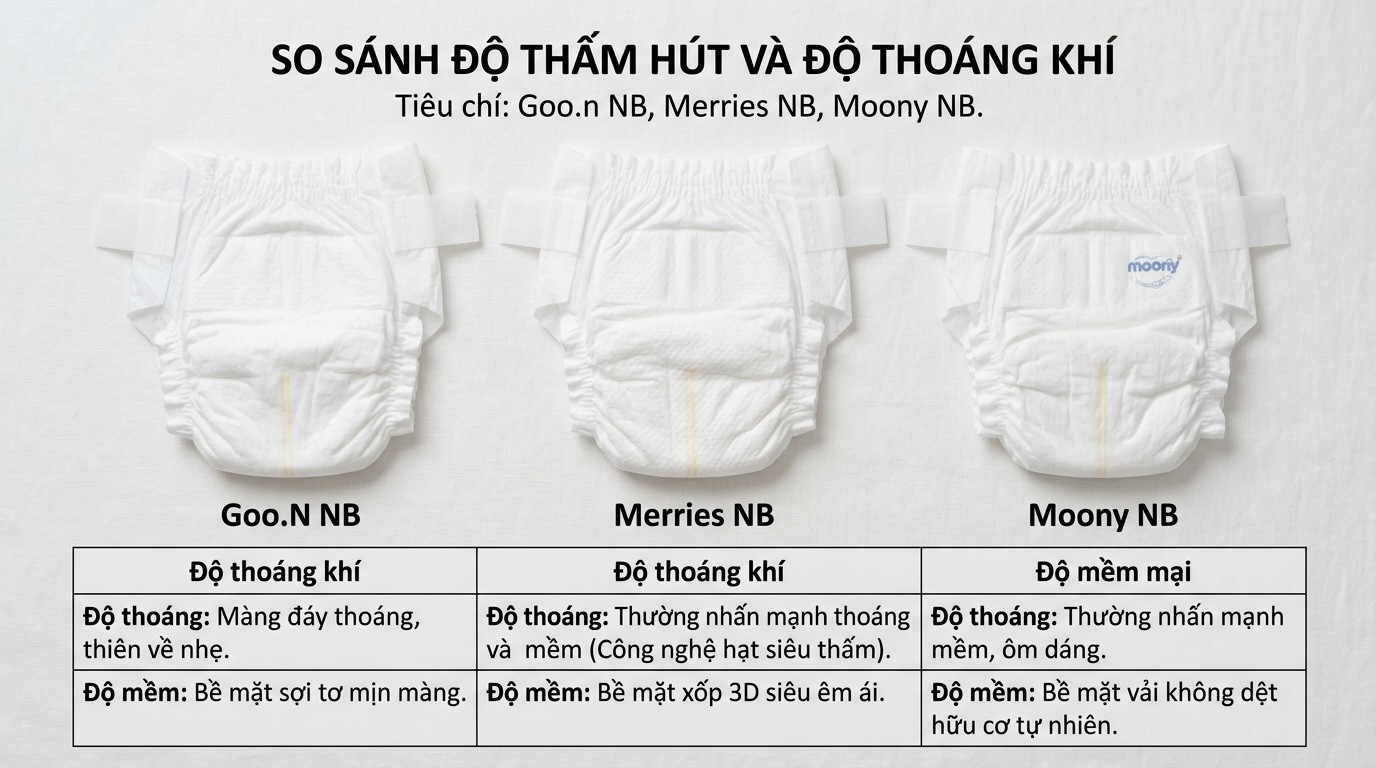 cách so sánh độ thấm hút và độ thoáng khí giữa các loại tã dán sơ sinh