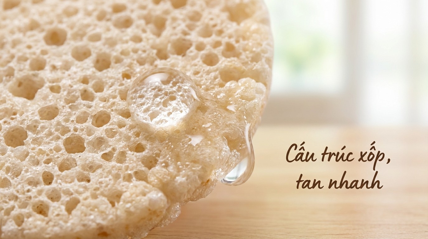 cấu trúc xốp của bánh ăn dặm giúp thấm nước bọt và mềm nhanh