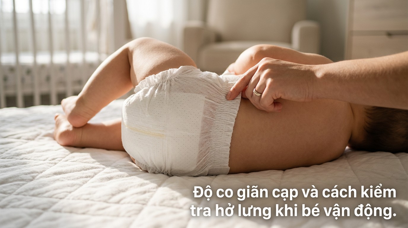 độ co giãn cạp và cách kiểm tra hở lưng khi bé vận động