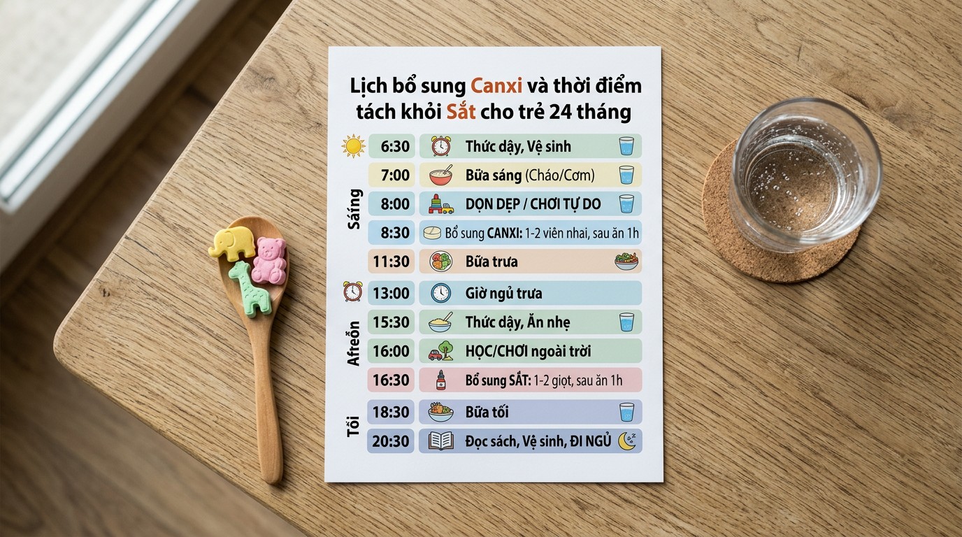 Gợi ý lịch bổ sung canxi và thời điểm tách khỏi sắt cho trẻ 24 tháng