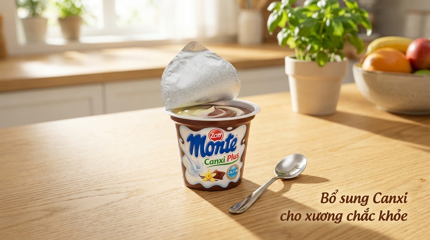 Hũ váng sữa Zott Monte Canxi Plus 55g dùng cho bữa phụ của bé