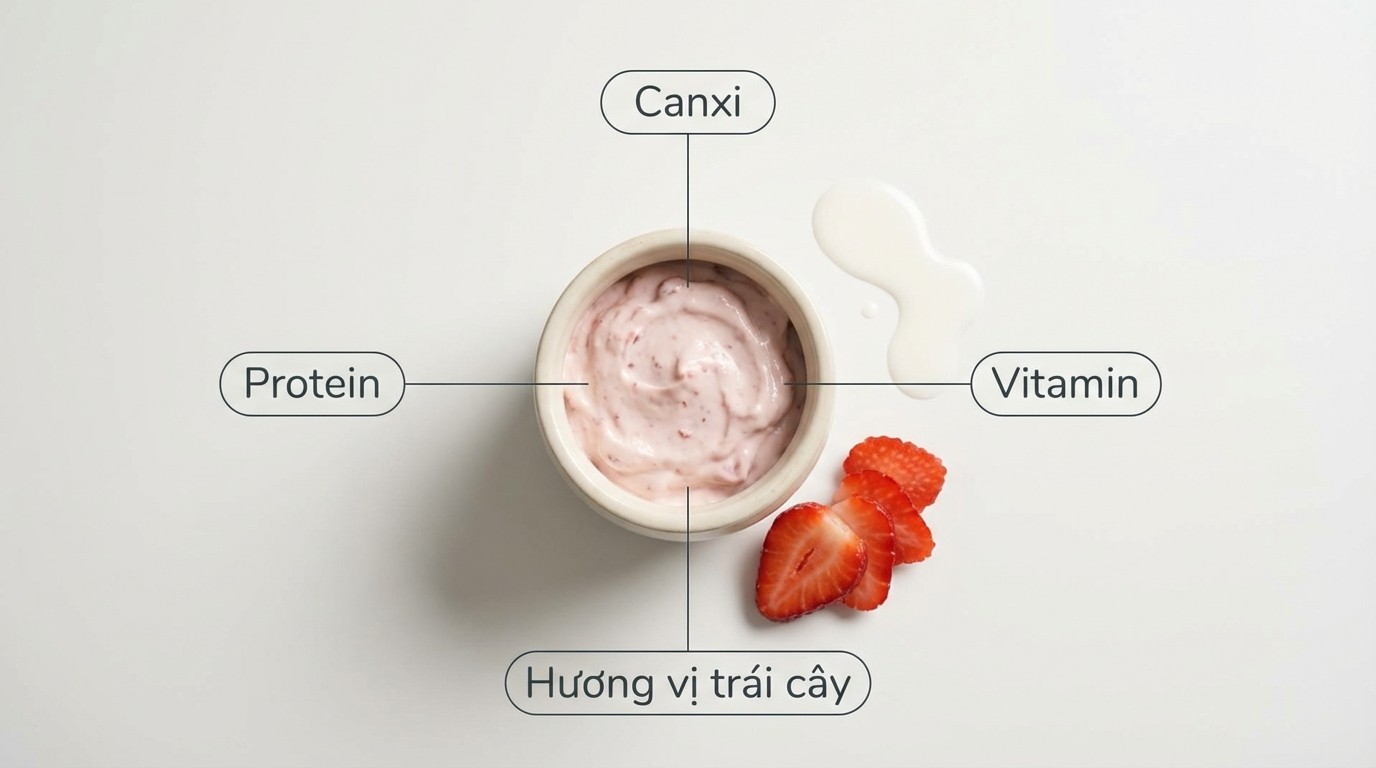 nhóm chất thường gặp trong phô mai tươi trái cây protein, canxi, vitamin và hương vị trái cây