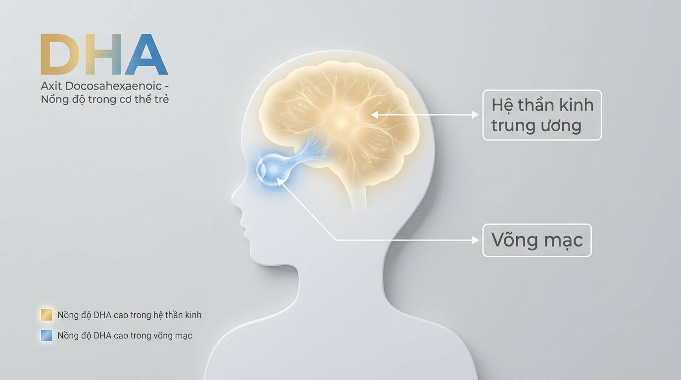 Sơ đồ DHA tập trung ở hệ thần kinh trung ương và võng mạc của trẻ