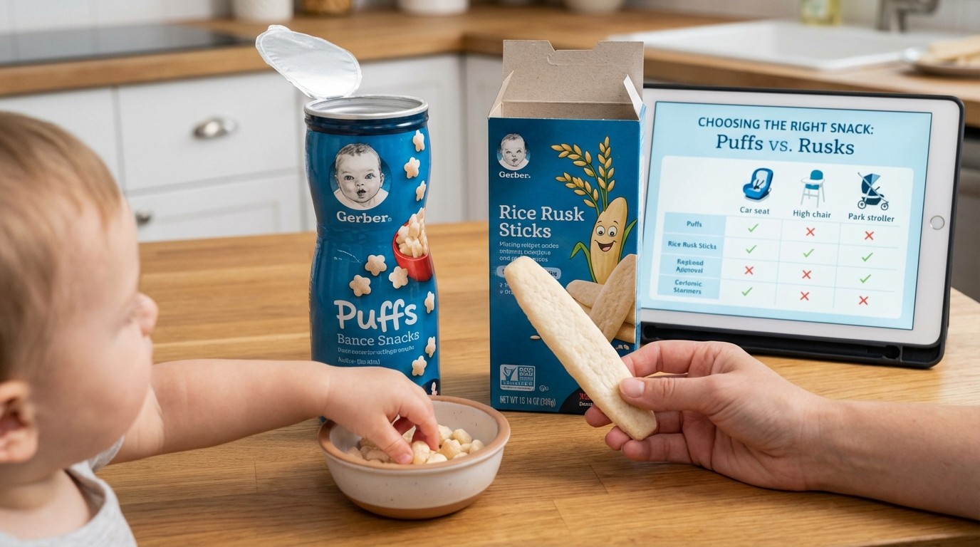 So sánh Gerber Puffs với bánh gạo ăn dặm dạng thanh theo tình huống sử dụng