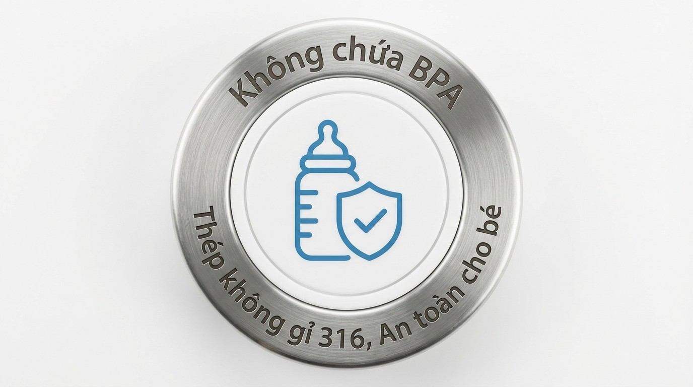 tem/biểu trưng kiểm định vật liệu an toàn cho bình đun nước pha sữa